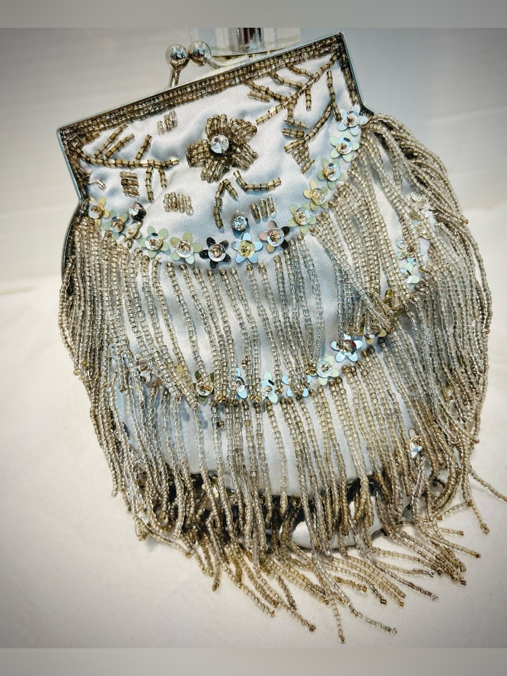 NWT Art Deco Beaded kiss lock gray evening bag purse fancy  formal prom
